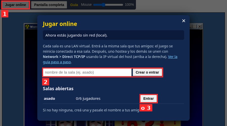 Panel Jugar online con la lista de salas
